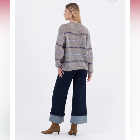 VICARIO CINQUE CREW-NECK MOHAIR SWEATER STRIPES GREY MARADA S/M oversized fit - Picture 2 of 12